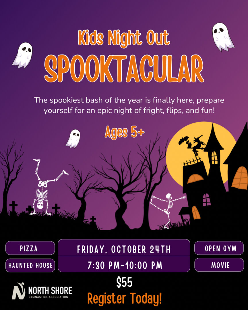 Kids Night Out Spooktacular with pizza, crafts, and a movie on October 29th.